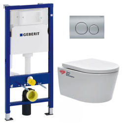 Geberit Toilet Set UP100 support frame + SAT wall-hung rimless toilet + Delta20 matt chrome plate (SATRIMLESSGEB9)