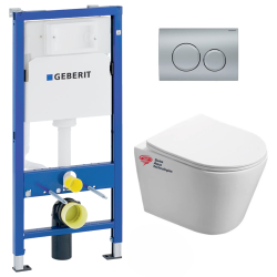 Geberit Toilet Set support frame + SAT Infinitio rimless toilet + Delta20 matt chrome plate (InfinitioGeb9)