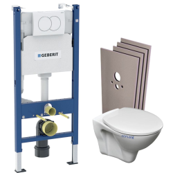 Geberit Duofix support frame + Cersanit S-line Pro toilet + seat + white plate + Wall cladding set (S-LineProGeb3-sabo)