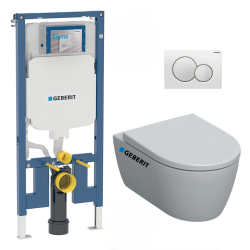 Geberit Toilet Set Duofix extra-flat support frame + Geberit iCon rimless toilet + Softclose seat + White plate (SLIM-iCon-B)