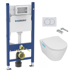 Geberit Toilet Set support frame + Serel SP26 rimless toilet, invisible fixings + White plate (SP26Geb3)