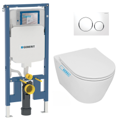 Geberit Toilet Set UP720 extra-flat support frame + Serel rimless toilet + Softclose seat + White plate (SLIM-SP26-B)