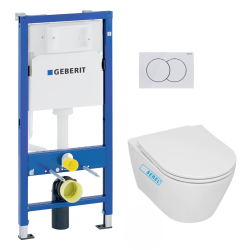Geberit Toilet Pack Duofix UP100 Frame + Serel SP26 Rimless Toilet + Soft-Close Seat + White Flush Plate (SP26Geb1)