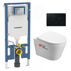 Geberit Extra-flat Toilet Frame + Swiss Aqua Technologies Rimless toilet + plate (SLIM-INFINITIO-A)