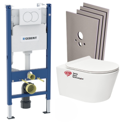 Geberit Frame + SAT rimless WC, Invisible Fixings + Slim Soft-close Seat + Flush Plate + Cladding Set (BREVISGEB3-SABO)