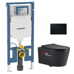 Geberit Toilet set UP720 slim frame + SAT rimless toilet, matt black + softclose seat + black plate (SLIMBLSATA)