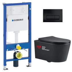 Geberit Toilet Frame UP100 + SAT Rimless Matt Black bowl + Soft-Close Seat + Matt Black Flush Plate (BLSATGEB10)