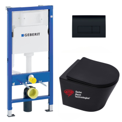 Geberit Duofix UP100 Frame + SAT Infinitio Rimless bowl + Soft-Close Seat + Matt Black Delta 50 Flush Plate (BLINFIGEB10)