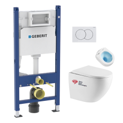 Geberit Duofix Wall-hung WC Pack + Rimless WC Swiss Aqua Technologies + White Delta01 Flush Plate (FusionTQGeb3)