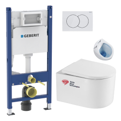 Geberit Duofix Toilet frame + SAT Delano Rimless Toilet + Soft-close Seat + White Flush Plate (DELANOGEB3)