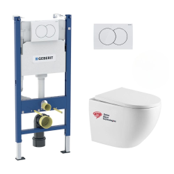 Geberit Duofix Wall-hung Toilet Frame + SAT Fusion Rimless Toilet + Soft-close Seat + White Flush Plate (FUSIONGEB3)