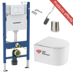 Geberit WC frame + Rimless WC SAT Delano + Soft-close Seat + Flush Plate + Toilet Brush INCLUDED (DELANOGEB3-FLEX1)