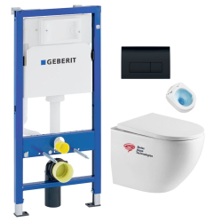 Geberit Toilet Frame + Swiss Aqua Technologies rimless bowl + SoftClose seat + Matt black plate (FUSIONTQGEB10)