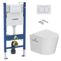 Geberit Duofix 112cm wall-mounted toilet + Ceramia Tornado Rimless wall-mounted toilet + SoftClose seat + white seat (CETORGEB3)