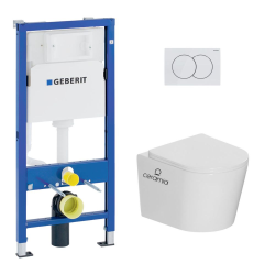 Geberit Duofix UP100 toilet support + Ceramia Tornado Rimless wall-hung toilet + SoftClose seat + white plate (CETORGEB1)