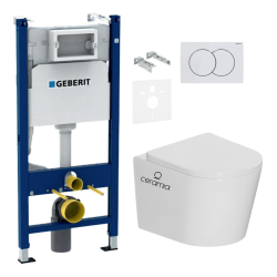 Geberit Duofix 112cm Frame+ Ceramia Rimless toilet + SoftClose seat + Insulation set + White plate (CETORGEB3SET)