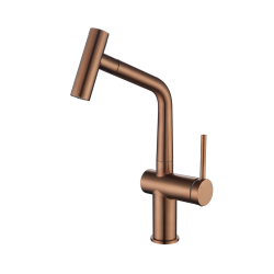 Ceramia Timeless Single-Handle Stainless Steel Sink Mixer Tap with Pull-Out Spray, Single Hole, Brushed Copper (TMLKF185BCP)