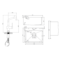 Ceramia Timeless 55x45x21cm 304 Stainless steel built-in sink+Mixer with pull-out spray, Brushed Copper (TMLKST-5545BCP-M1)