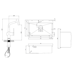 Ceramia Timeless 68x45x21cm 304 Stainless steel Built-in sink+Mixer with pull-out spray, Brushed Copper (TMLKST-6845BCP-M1)