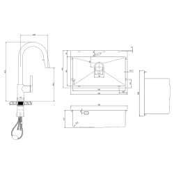 Ceramia Timeless 68x45x21cm 304 Stainless steel Built-in Sink+Mixer with pull-out spray, Brushed Copper (TMLKST-6845BCP-M2)