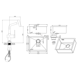 Ceramia Timeless 55x45x21cm 304 Stainless steel Undermount Sink+Mixer with pull-out spray, Brushed Copper (TMLKSU-5545BCP-M1)
