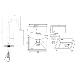 Ceramia Timeless 55x45x21cm 304 Stainless steel Undermount Sink+Mixer with pull-out spray, Brushed Copper (TMLKSU-5545BCP-M2)