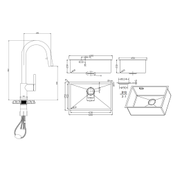 Ceramia Timeless 68x45x21cm 304 Stainless steel Undermount Sink+Mixer with pull-out spray, Brushed Copper (TMLKSU-6845BCP-M2)