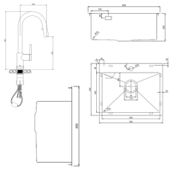  Timeless 55x45x21cm 304 Stainless steel Built-in Sink+Mixer with pull-out spray, Brushed Gold (TMLKST-5545BG-M2)