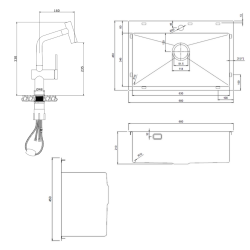  Timeless 68x45x21cm 304 Stainless steel Built-in Sink+Mixer with pull-out spray, Brushed Gold (TMLKST-6845BG-M1)