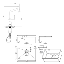 Ceramia Timeless 68x45x21cm 304 Stainless steel Undermount Sink+Mixer tap with pull-out spray, Brushed Gold (TMLKSU-6845BG-M1)