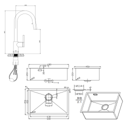  Timeless 68x45x21cm 304 Stainless steel Undermount Sink+Mixer with pull-out spray, Brushed Gold (TMLKSU-6845BG-M2)