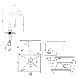  Timeless 55x45x21cm 304 Stainless steel Undermount Sink+Mixer with pull-out spray, Brushed Gold (TMLKSU-5545BG-M1)