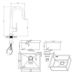  Timeless 55x45x21cm 304 Stainless steel Undermount Sink+Mixer tap with pull-out spray, Brushed Gold (TMLKSU-5545BG-M2)