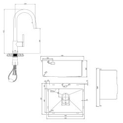 Ceramia Timeless 55x45x21cm 304 Stainless steel Built-in Sink+Mixer with pull-out spray, Brushed Gun Metal (TMLKST-5545BGM-M2)