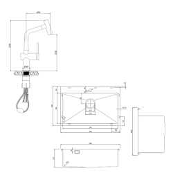 Ceramia Timeless 68x45x21cm 304 Stainless steel Built-in Sink+Mixer with pull-out spray, Brushed Gun Metal (TMLKST-6845BGM-M1)