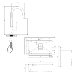 Ceramia Timeless 68x45x21cm 304 Stainless steel Built-in Sink+Mixer with pull-out spray, Brushed Gun Metal (TMLKST-6845BGM-M2)