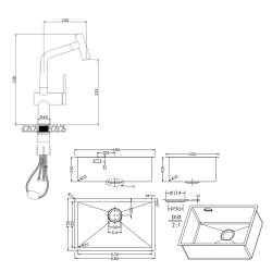 Ceramia Timeless 68x45x21cm Undermount Sink in 304 Stainless steel+Mixer, pull-out spray,Brushed Gun Metal (TMLKSU-6845BGM-M1)