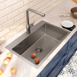 Ceramia Timeless 304 Stainless Steel Undermount Kitchen Sink, 68x45x21 cm, 1 Bowl, Brushed Gun Metal PVD (TMLKST-6845BGM)