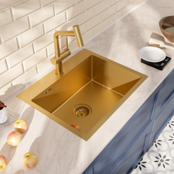 Ceramia Timeless 55x45x21cm 304 Stainless steel Built-in Sink+Mixer with pull-out spray, Brushed Gold (TMLKST-5545BG-M1)