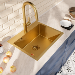 Ceramia Timeless 55x45x21cm 304 Stainless steel Built-in Sink+Mixer with pull-out spray, Brushed Gold (TMLKST-5545BG-M2)