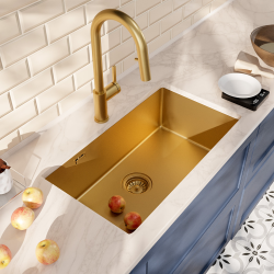 Ceramia Timeless 68x45x21cm 304 Stainless steel Undermount Sink+Mixer with pull-out spray, Brushed Gold (TMLKSU-6845BG-M2)