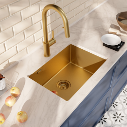 Ceramia Timeless 55x45x21cm 304 Stainless steel Undermount Sink+Mixer tap with pull-out spray, Brushed Gold (TMLKSU-5545BG-M2)
