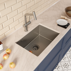 Ceramia Timeless 55x45x21cm Undermount Sink 304 Stainless steel+Mixer with pull-out spray, Brushed Gun Metal (TMLKSU-5545BGM-M1)