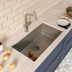 Ceramia Timeless 68x45x21cm Undermount Sink in 304 Stainless steel+Mixer, pull-out spray,Brushed Gun Metal (TMLKSU-6845BGM-M1)