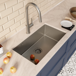 Ceramia Timeless 68x45x21cm Undermount Sink 304 Stainless steel+Mixer with pull-out spray, Brushed Gun Metal (TMLKSU-6845BGM-M2)