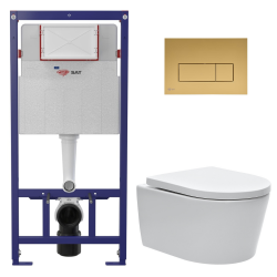Swiss Aqua Technologies ECO 2L Swiss Aqua Technologies Toilet pack + Swiss Aqua Technologies rimless wall-hung toilet + gold plate (STESTBRWR06-IN)
