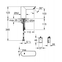 Grohe Bau Cosmopolitan E Infrared Basin Mixer 1/2″ with adjustable temperature limiter, Chrome (36453000)