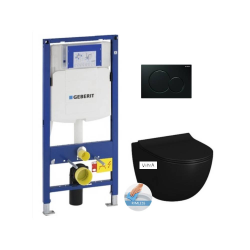 Geberit Toilet Frame + Vitra SENTO black rimless toilet bowl + Seat + Black plate (GEBBLACKSENTO-A)