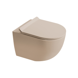 Ceramia PixL Tornado Quiet rimless ceramic wall-hung toilet with invisible fixings + soft-close seat, mocha (CEPX010RTORPMOM)