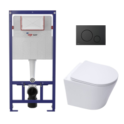 Swiss Aqua Technologies ECO 2L Toilet frame + Swiss Aqua Technologies wall-hung toilet + black plate (STESTINWR02-IN)